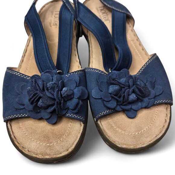Hotter Molly Blue Suede Sandals Women's Floral Accent Summer Suede Insole 9 - Picture 6 of 11